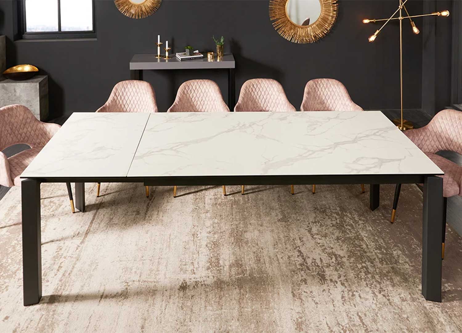 Table de repas extensible design aspect marbre blanc