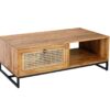 Table basse en bois de manguier et rotin tressé