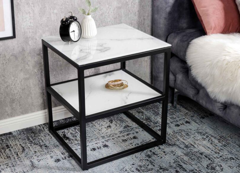 table d appoint en verre aspect marbre