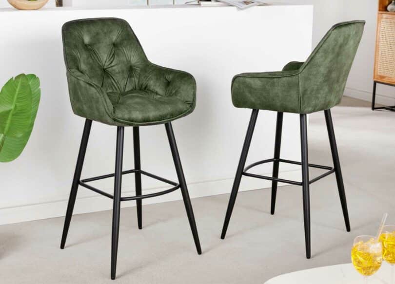 lot de 2 chaises de bar en velours vert