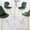 2 chaises en velours vert fonce et metal dore