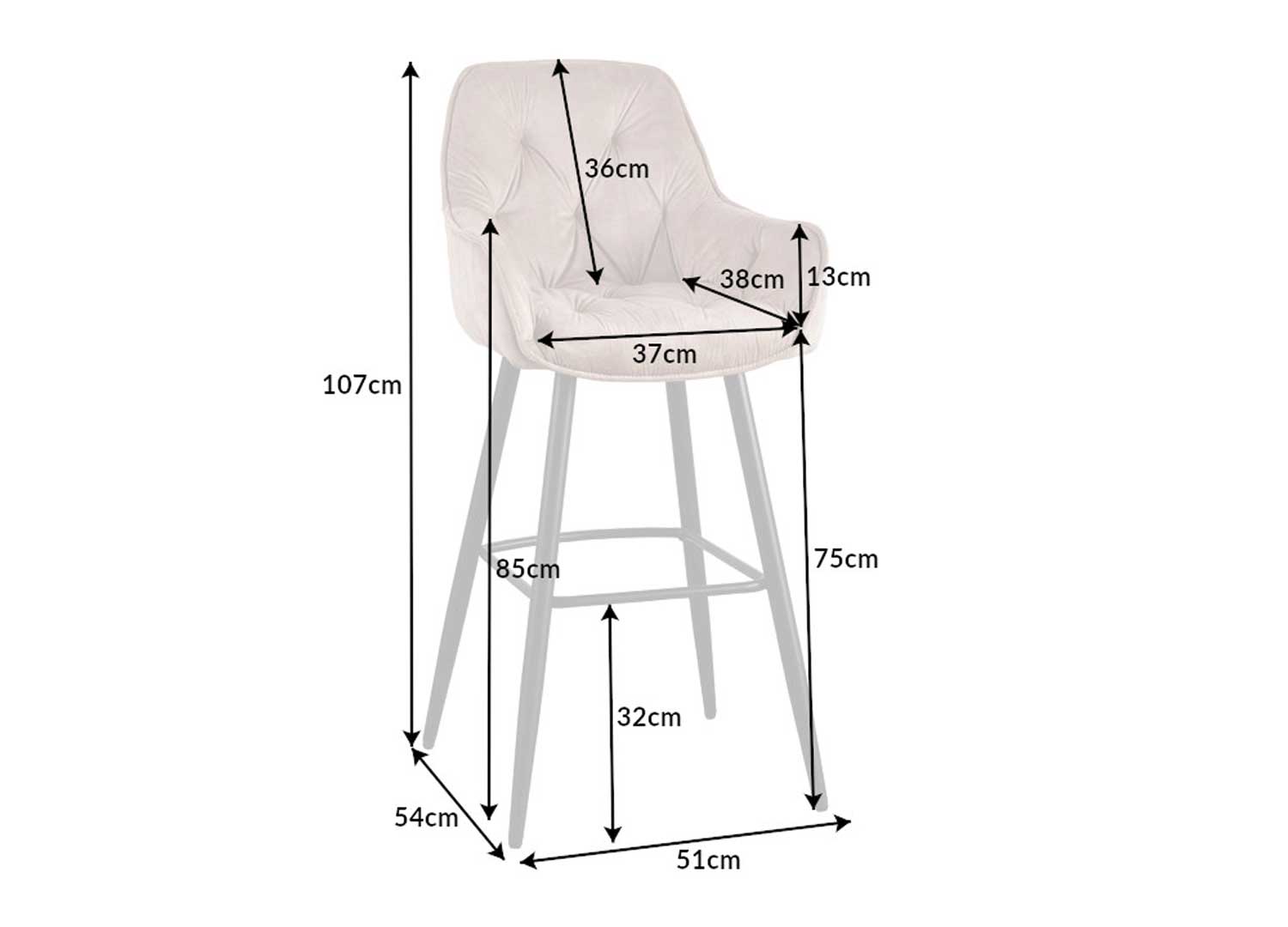 détails des dimensions de la chaise de bar
