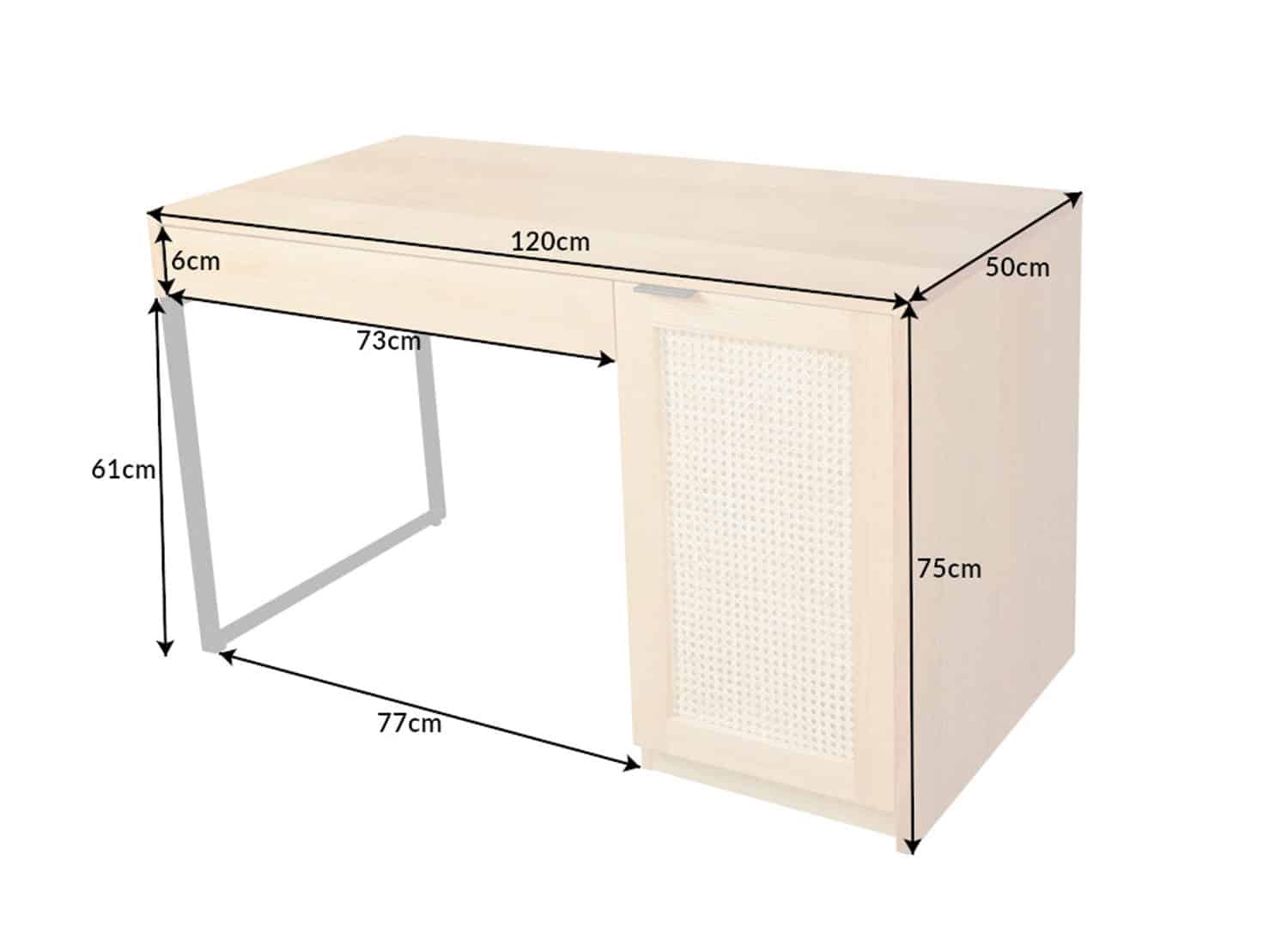 Grand Bureau informatique en bois et rotin