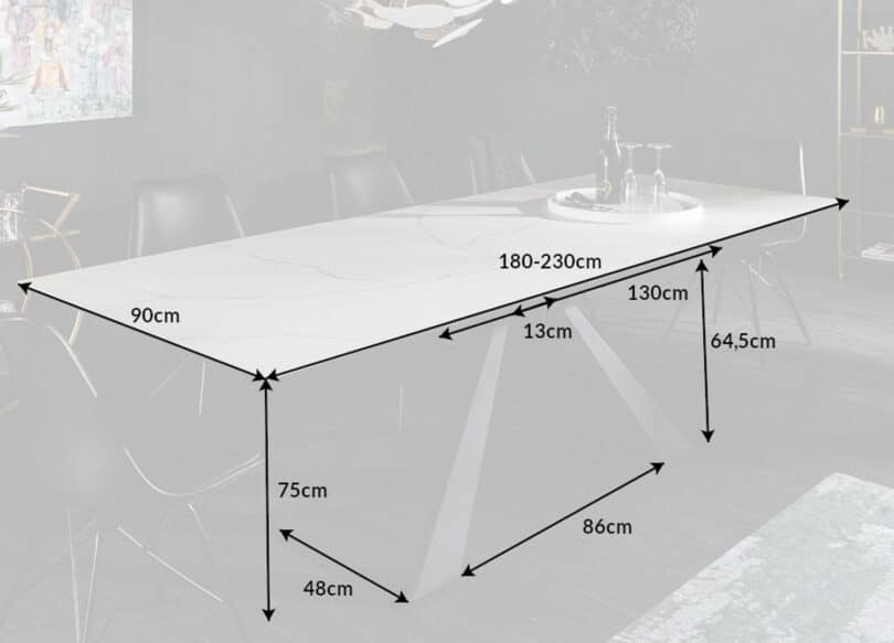 details des dimensions de la table en ceramique
