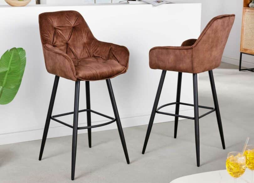 lot de 2 fauteuils de bar moderne en velours marron