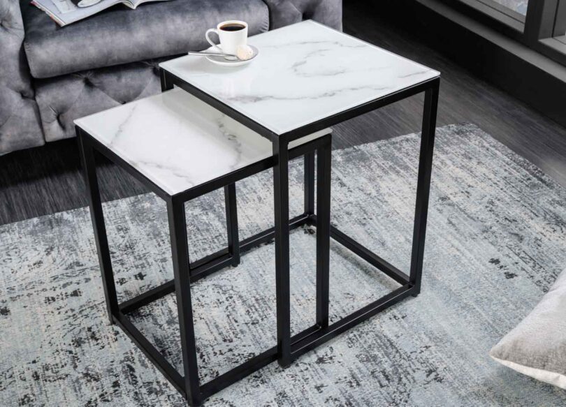tables de salon en verre aspect marbre
