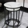 lot de 2 tables basses rondes design metal noir et aspect marbre