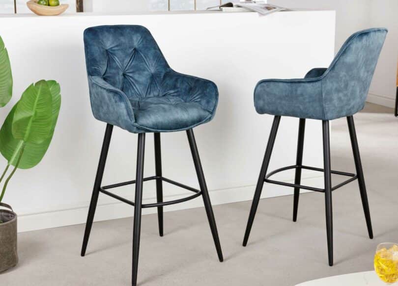 ensemble fauteuils de bar en velours bleu