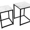 ensemble tables basses design en verre aspect marbre et metal noir