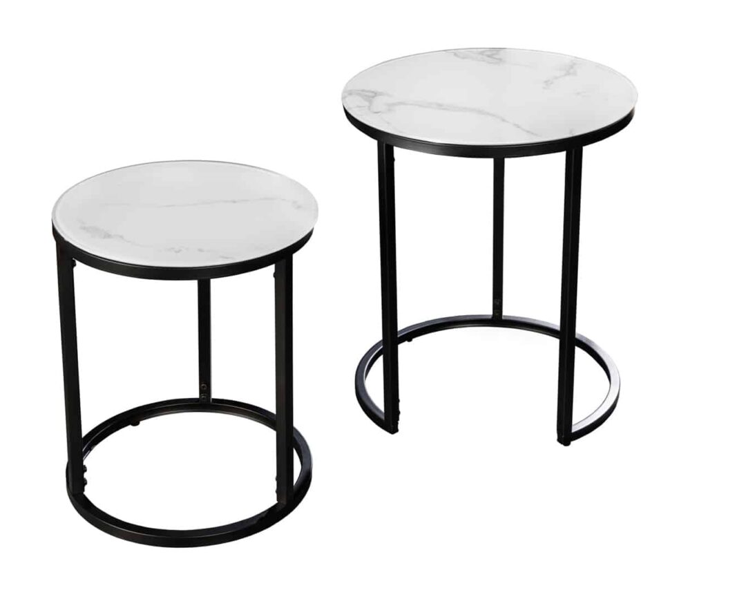 ensemble tables d'appoint moderne pas cher en verre et metal noir poudre