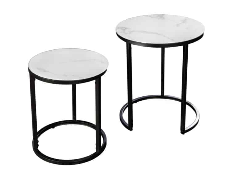 ensemble tables d'appoint moderne pas cher en verre et metal noir poudre