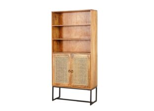 meuble de salon retro en rotin et bois massif