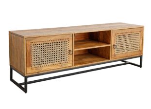meuble tv originale retro en bois massif et rotin