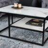 table de salon design et pas cher en verre aspect marbre blanc