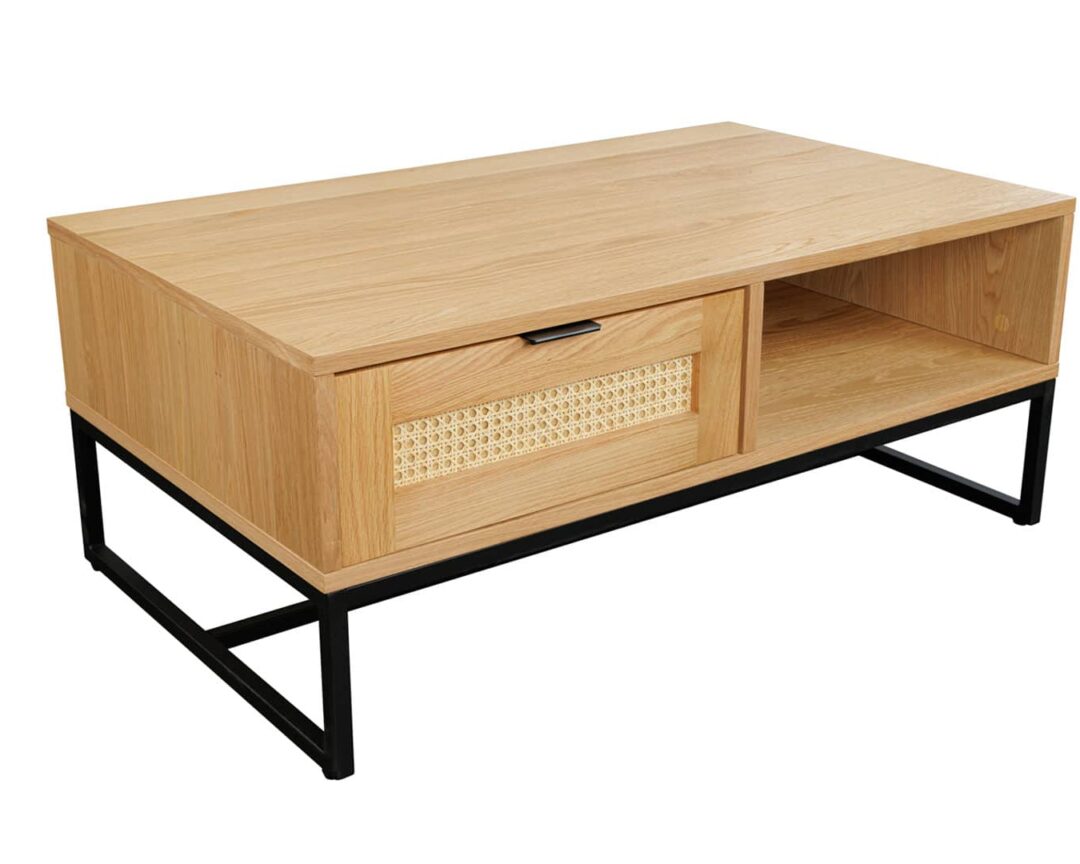 table basse rectangulaire 100 cm rotin et bois plaqué