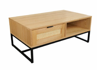 table basse rectangulaire 100 cm rotin et bois plaqué
