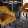 lot de 2 chaises de bar retro en velours jaune moutarde