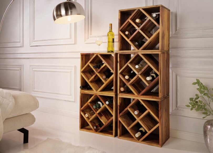 Casiers range bouteilles en bois de sesham