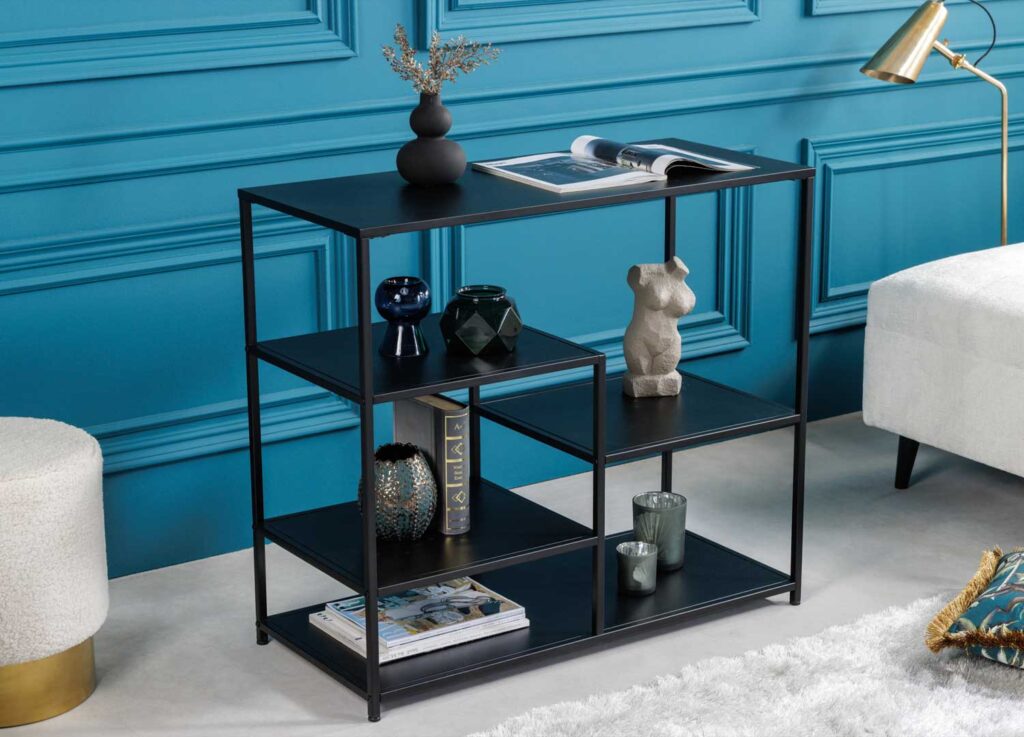Premier Housewares Chariot De Cuisine Pliant 3 Étagères - Métal Noir, Roulettes, 92 X 56 X 47 Cm - Rangement Pratique Et Mobile