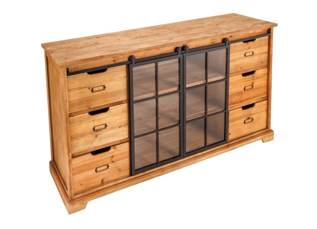 meuble buffet industriel en bois de pin et metal noir
