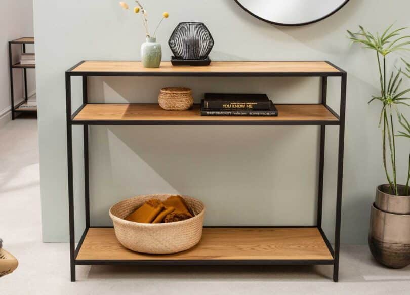 table console 100 cm metal noir et aspect chene