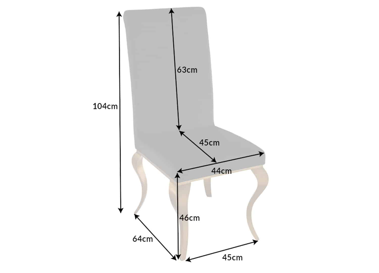 details des dimensions chaise en velours baroque