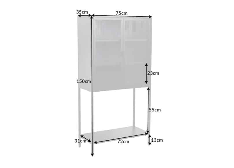 details des dimensions vitrine verre strie