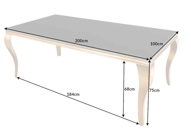details des dimensions de la table baroque en 200 cm