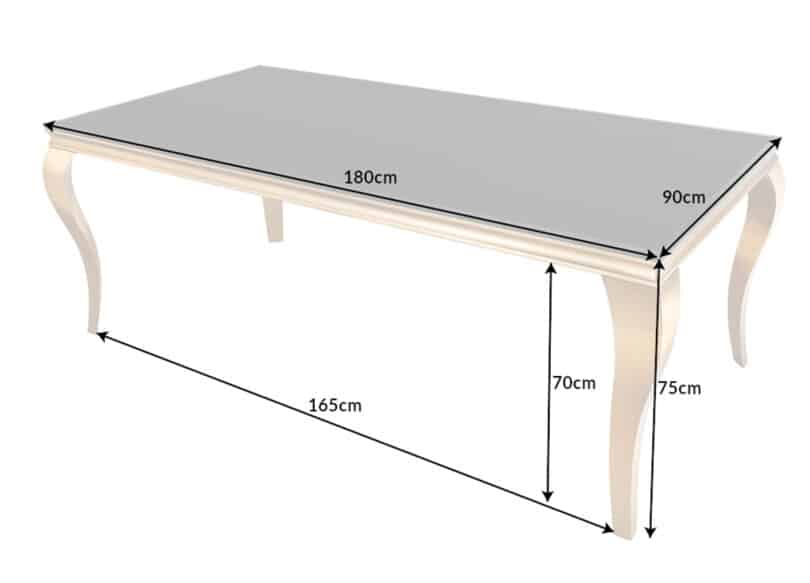details des dimensions table de repas baroque 180 cm