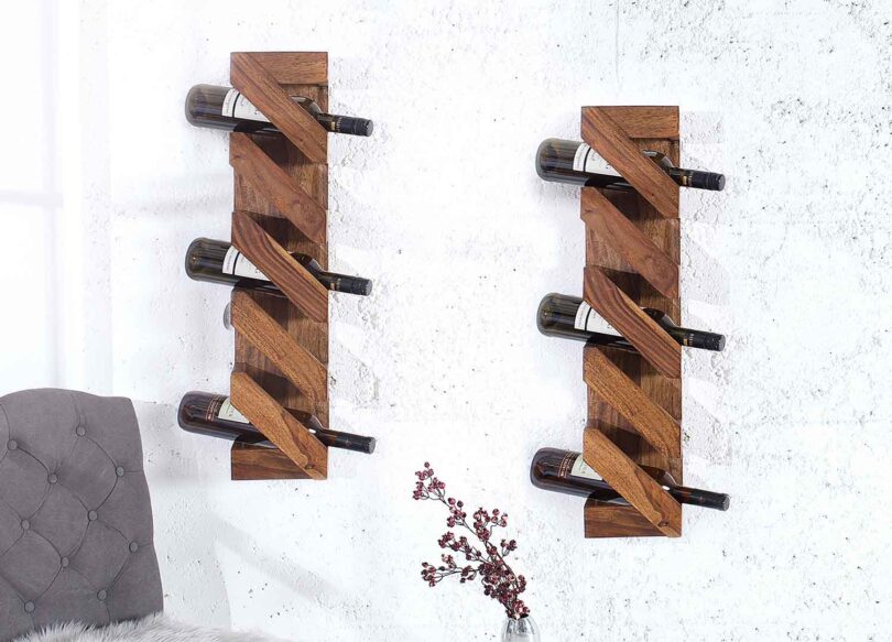 lot de 2 etageres a bouteilles en bois massif