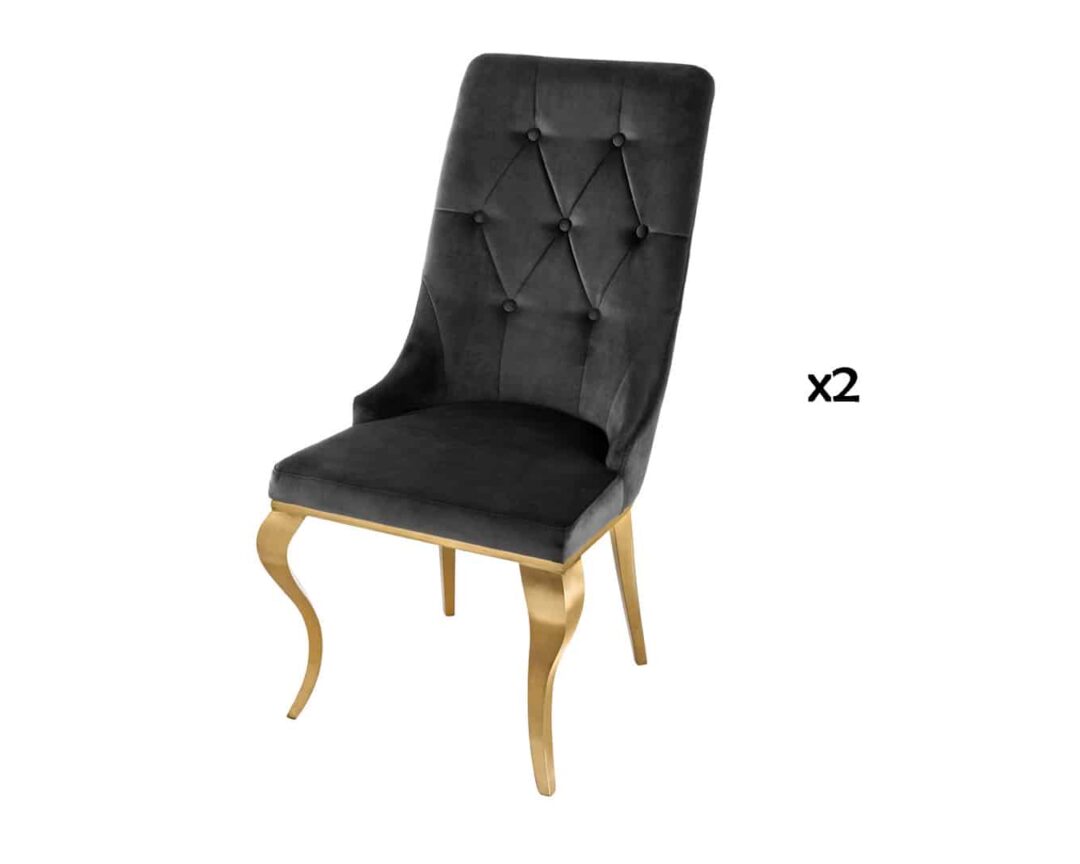 lot de 2 fauteuils en velours noir et pieds dores baroque
