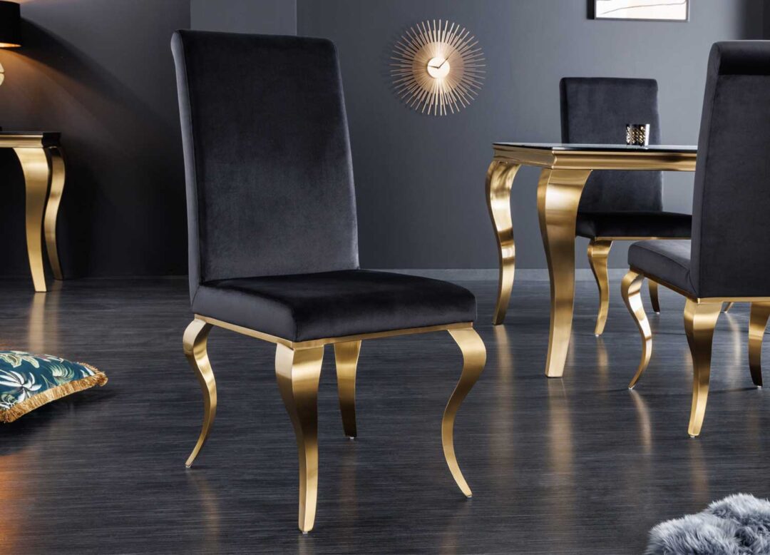 ensemble 2 fauteuils salle a manger design en velours noir style baroque