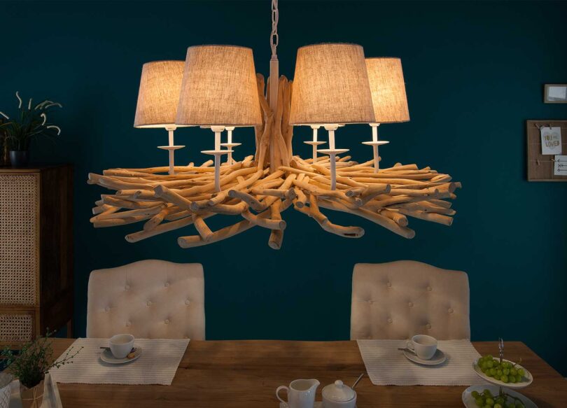 lustre en bois flotte 80 cm et abat jour
