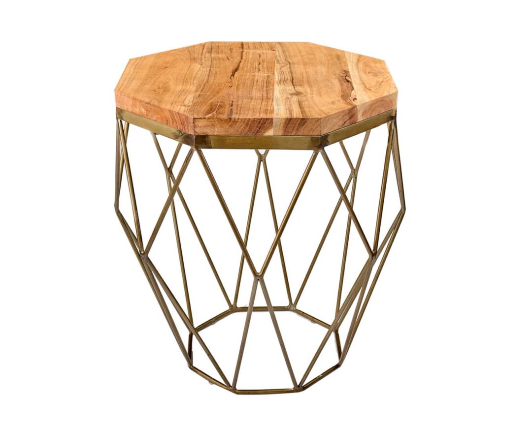 table d appoint en bois massif et laiton forme de diamant