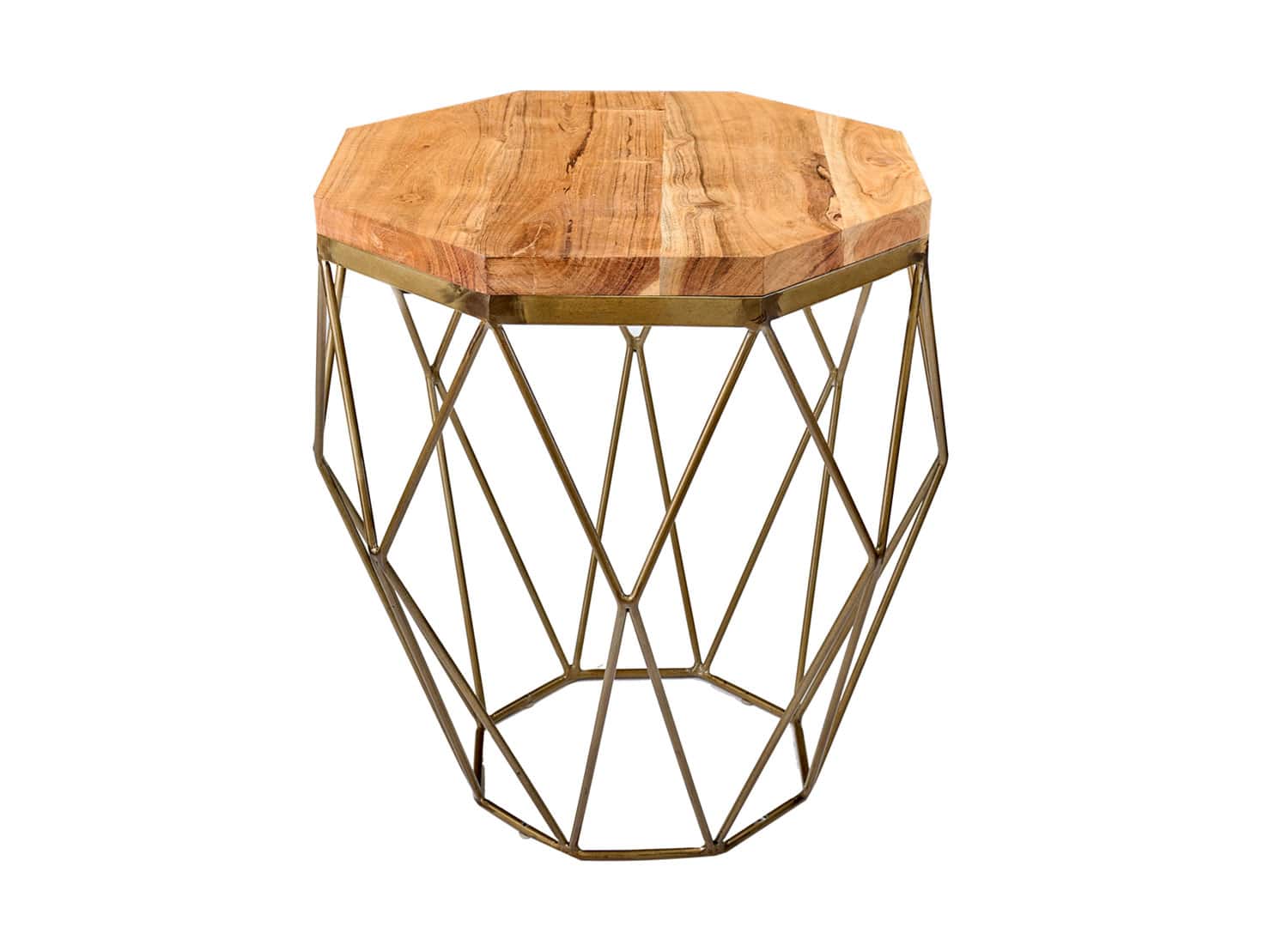 table d appoint en bois massif et laiton forme de diamant