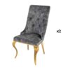 2 fauteuils en velours gris et pieds dores baroque - Gris