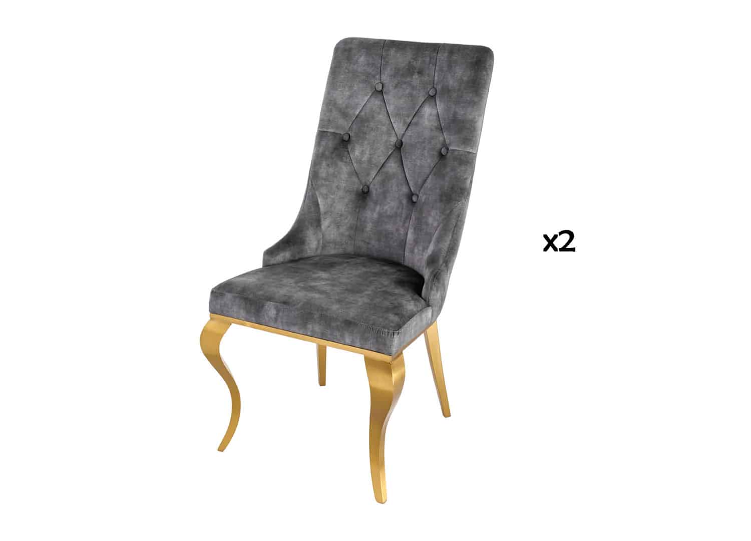 2 fauteuils en velours gris et pieds dores baroque - Gris