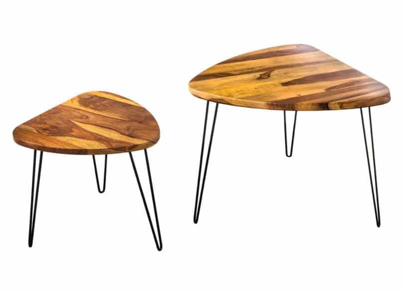 tables basses en bois massif et pieds metal noir