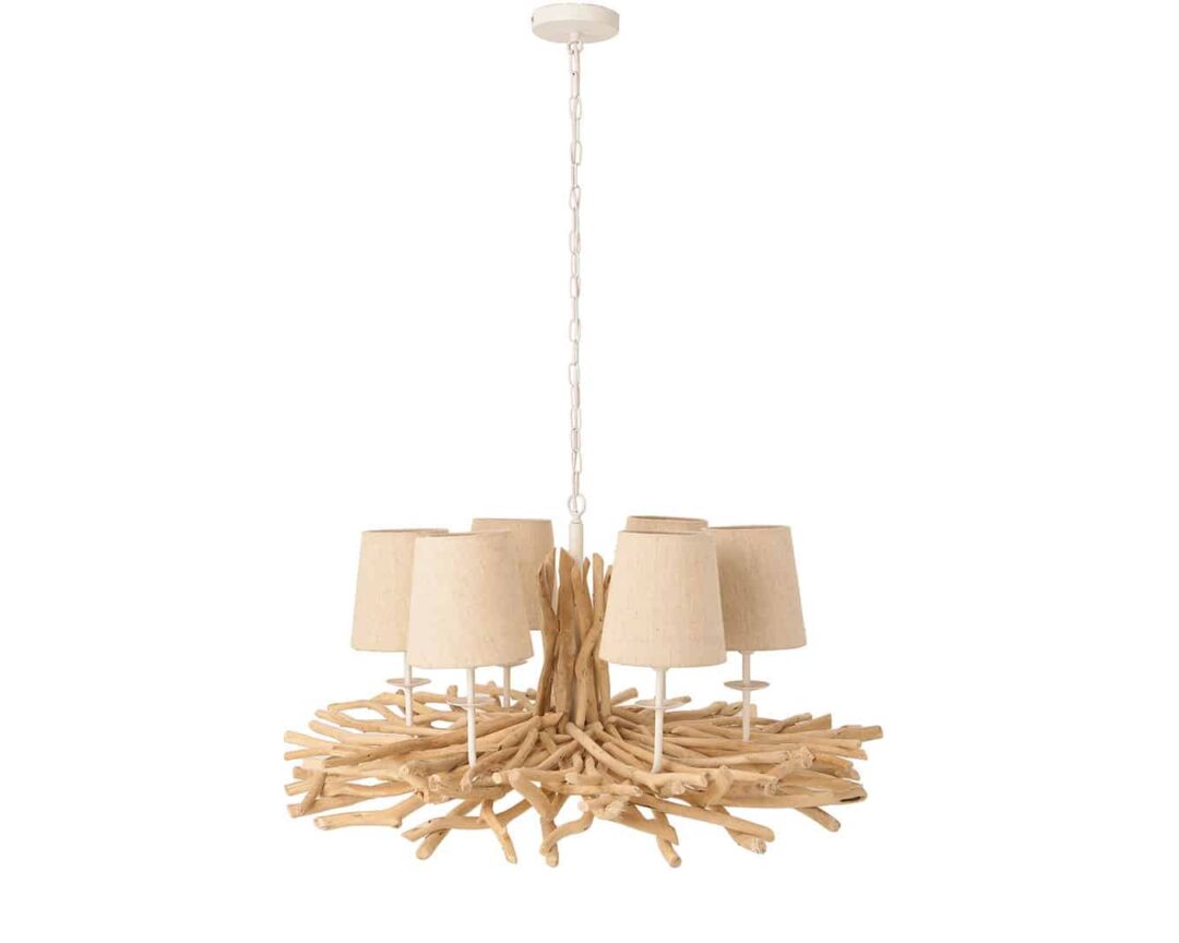 Lampe à poser en bois flotté et lin