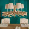 lustre originale 80 cm en bois flotte et lin