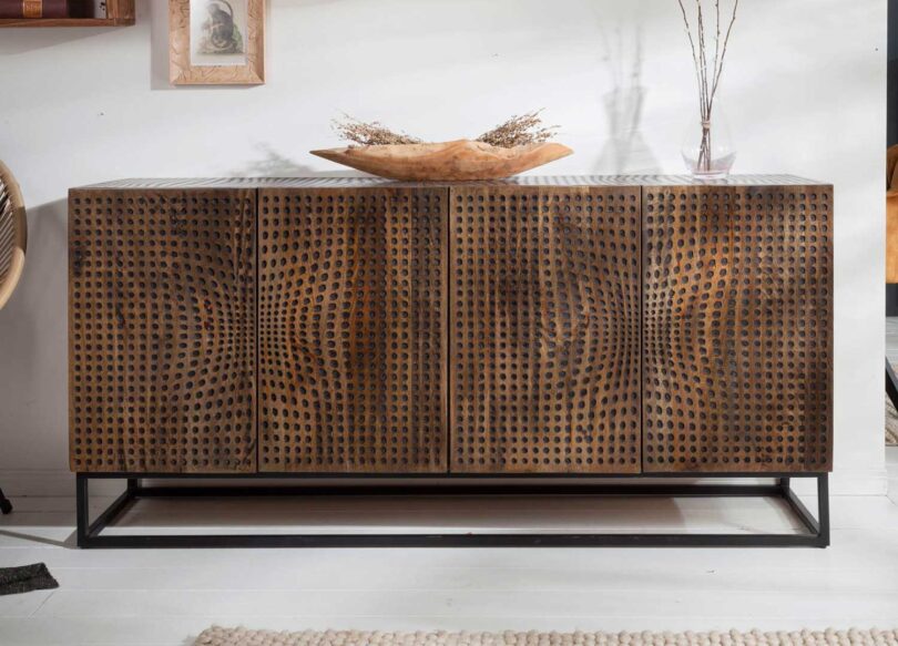 buffet original en manguier fonce et metal noir