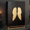 meuble de bar en bois massif original avec 2 ailes d ange dorees
