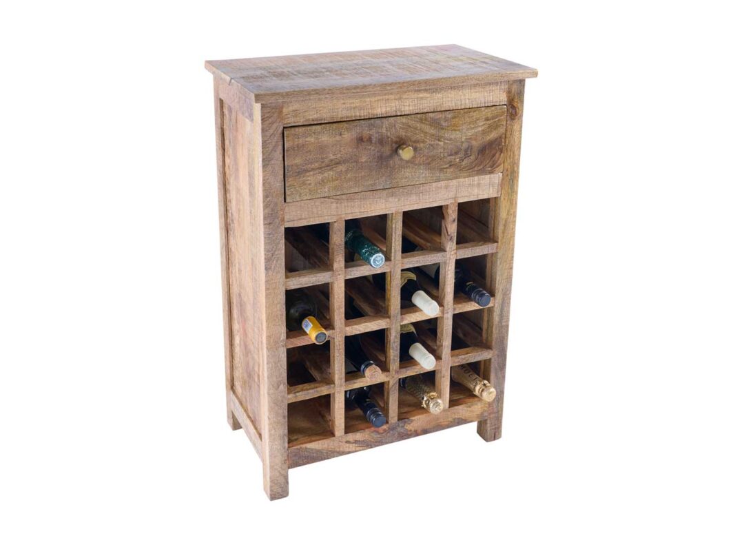meuble de bar en bois massif avec 16 casiers a bouteille