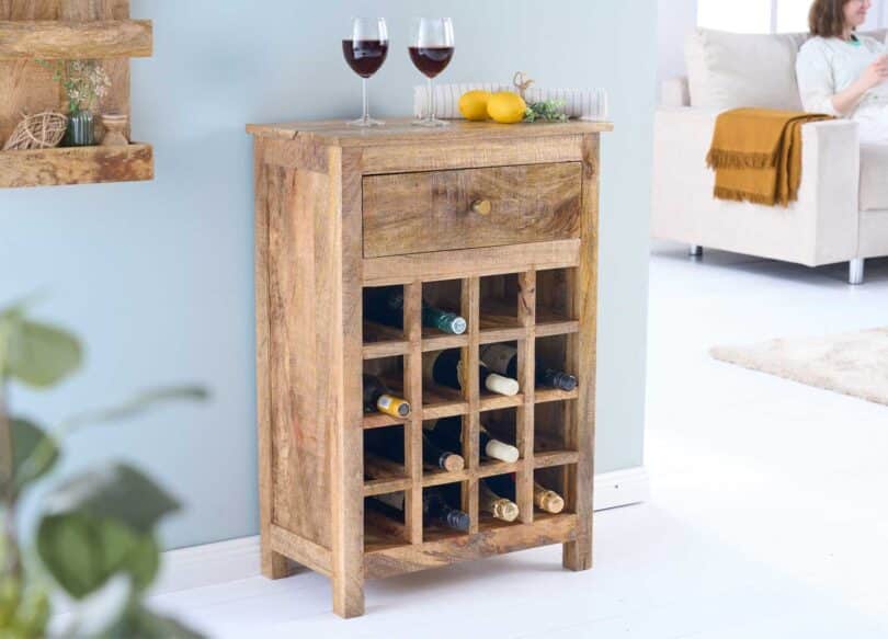 meuble de bar avec casiers à bouteilles en bois massif