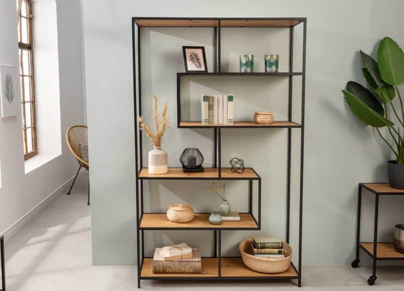 bibliotheque moderne pas cher 185 cm style industriel