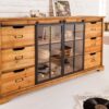 buffet 150 cm en bois de sapin et portes en verres coulissantes