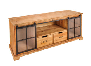 banc tv 160 cm style industriel bois sapin et metal noir