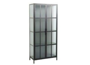 vitrine 180 cm en metal noir et facades verre strie