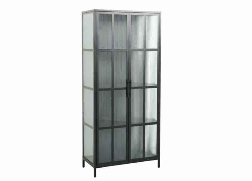 vitrine 180 cm en metal noir et facades verre strie