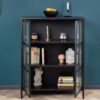 meuble commode ou vitrine en metal noir et verre strie pas cher